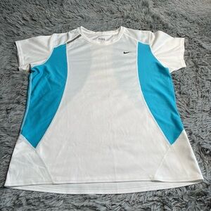 Nike Shirt Womens Large Fit Dry Athletic Workout White Blue